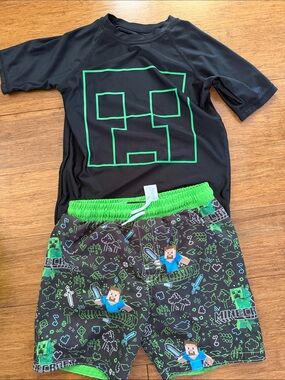 Carter's Black and Neon Green Minecraft Swim Set